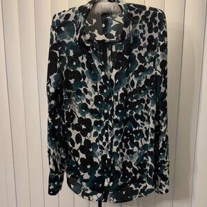 Worthington Floral Button-Front Women’s Blouse in Green & Black - Size Large
